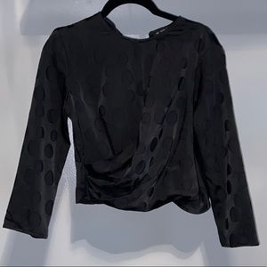 Zara Black Jacquard Polkadot Long-sleeve Crop Top